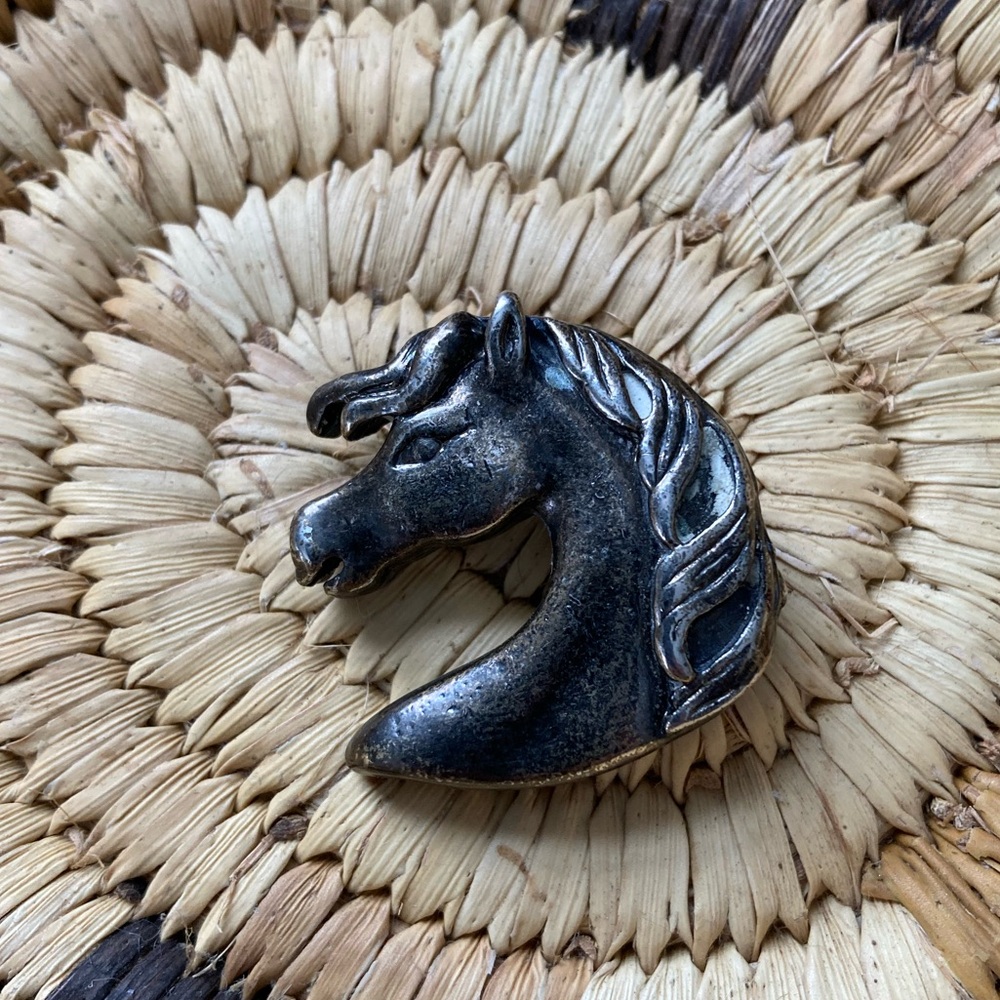 Silver Horse Head Brooch Pin
